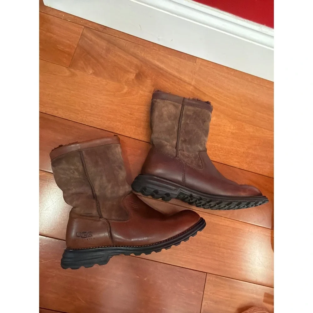 UGG Sunburst Tall Boots Womens Brown Leather Suede‎ Shearling Lined 8